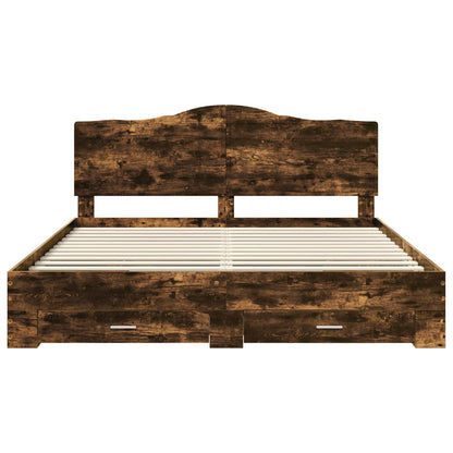 vidaXL Bed Frame with Drawer Smoked Oak 200 x 200 cm Engineered Wood