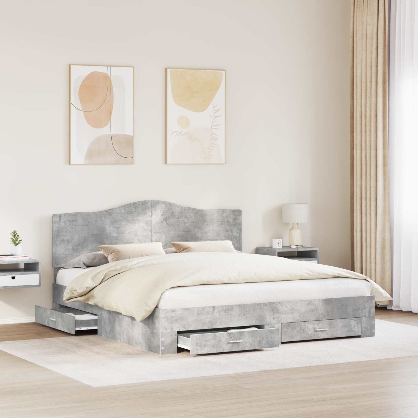 vidaXL Bed Frame Concrete Grey 180 x 200 cm Engineered Wood