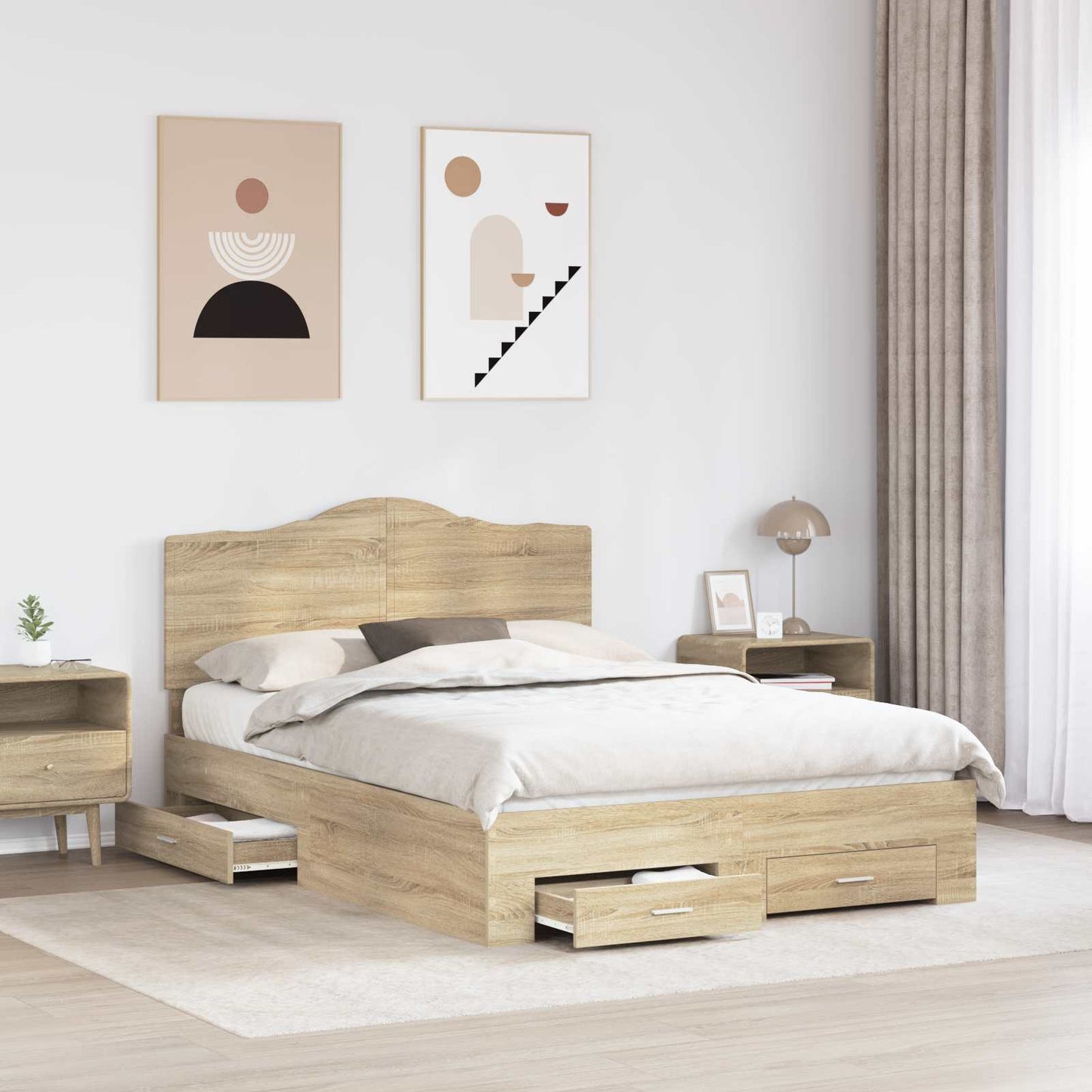 vidaXL Bed Frame with Drawer Sonoma Oak 150 x 200 cm Engineered Wood
