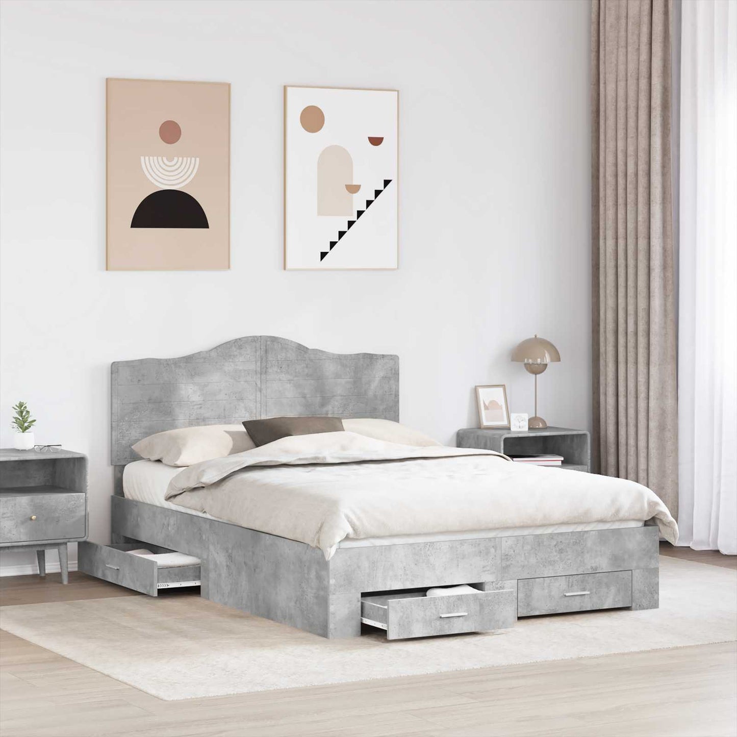 vidaXL Bed Frame Concrete Grey 140 x 200 cm Engineered Wood
