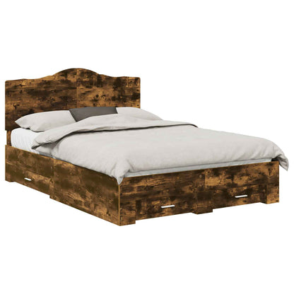 vidaXL Bed Frame with Drawer Smoked Oak 140 x 200 cm Engineered Wood