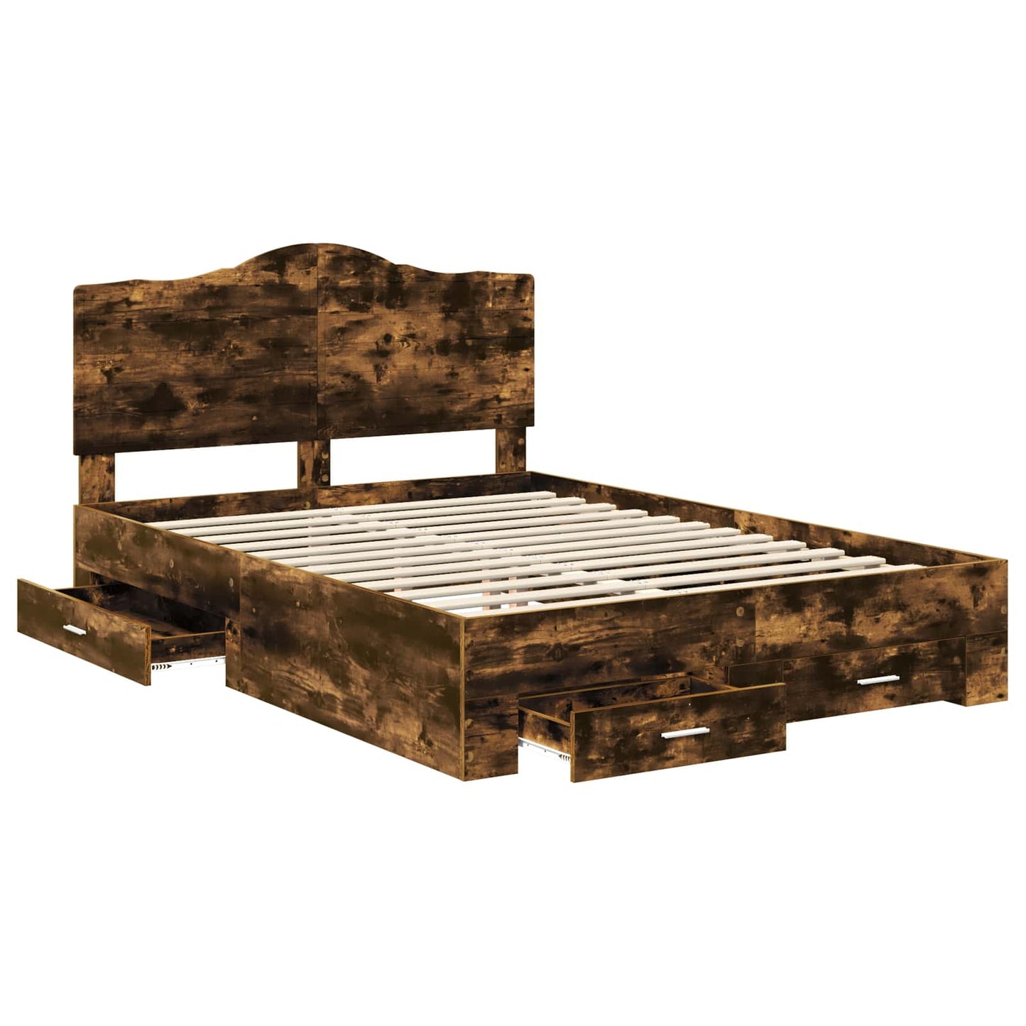 vidaXL Bed Frame with Drawer Smoked Oak 140 x 200 cm Engineered Wood