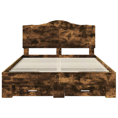 vidaXL Bed Frame with Drawer Smoked Oak 140 x 200 cm Engineered Wood