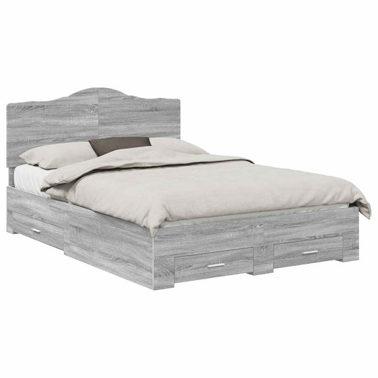 vidaXL Bed Frame with Drawer Grey Sonoma 140 x 200 cm Engineered Wood