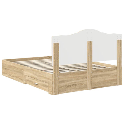vidaXL Bed Frame with Drawer Sonoma Oak 140 x 190 cm Engineered Wood