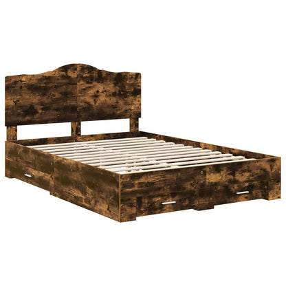 vidaXL Bed Frame with Drawer Smoked Oak 140 x 190 cm Engineered Wood