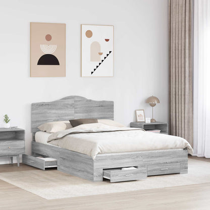 vidaXL Bed Frame with Drawer Grey Sonoma 140 x 190 cm Engineered Wood