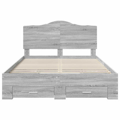 vidaXL Bed Frame with Drawer Grey Sonoma 140 x 190 cm Engineered Wood