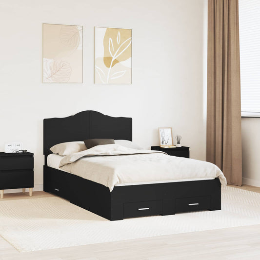 vidaXL Bed Frame with Headboard Black 135 x 190 cm Engineered Wood