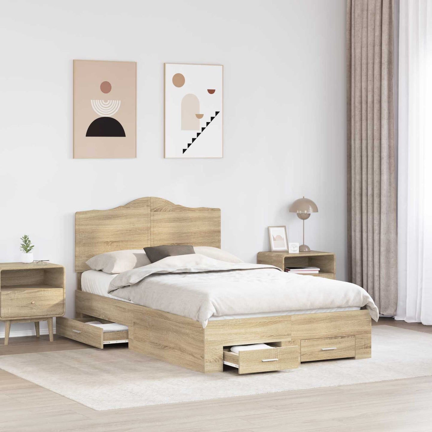 vidaXL Bed Frame with Drawer Sonoma Oak 135 x 190 cm Engineered Wood