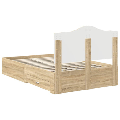 vidaXL Bed Frame with Drawer Sonoma Oak 135 x 190 cm Engineered Wood