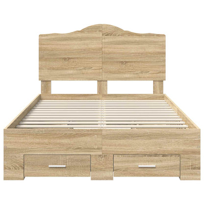 vidaXL Bed Frame with Drawer Sonoma Oak 135 x 190 cm Engineered Wood