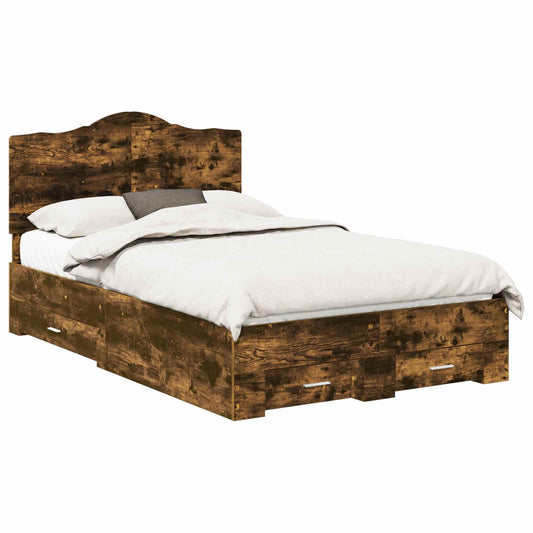 vidaXL Bed Frame with Drawer Smoked Oak 135 x 190 cm Engineered Wood
