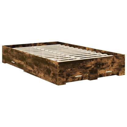 vidaXL Bed Frame with Drawer Smoked Oak 135 x 190 cm Engineered Wood