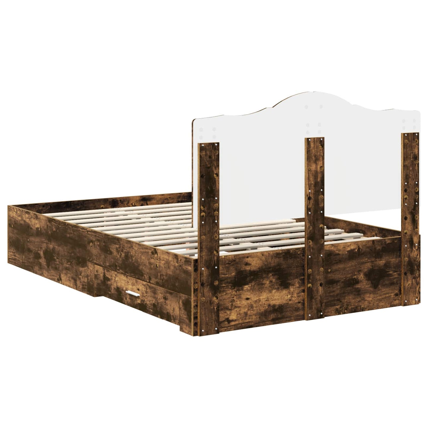 vidaXL Bed Frame with Drawer Smoked Oak 135 x 190 cm Engineered Wood