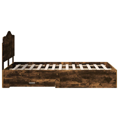 vidaXL Bed Frame with Drawer Smoked Oak 135 x 190 cm Engineered Wood