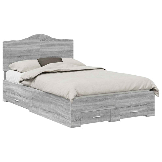 vidaXL Bed Frame with Drawer Grey Sonoma 135 x 190 cm Engineered Wood