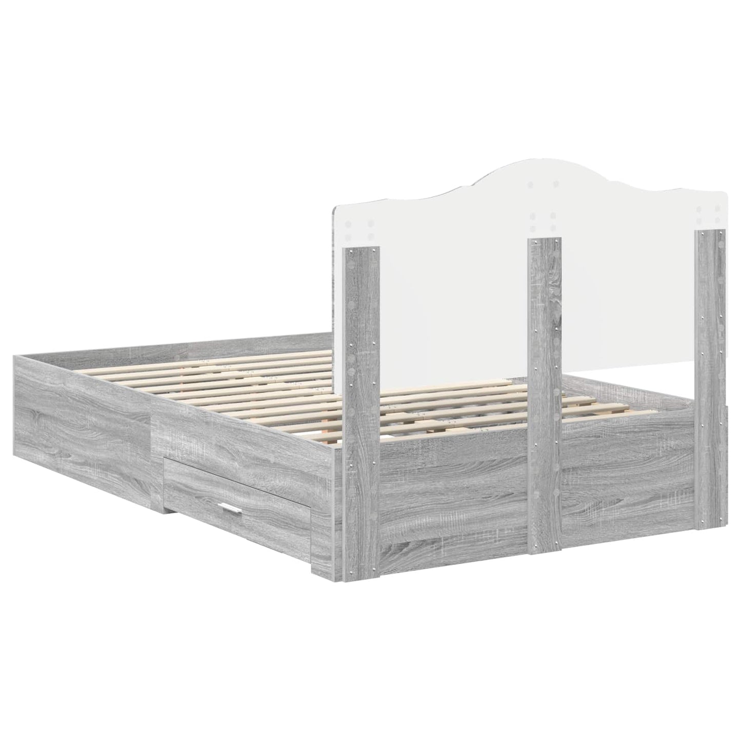 vidaXL Bed Frame with Drawer Grey Sonoma 135 x 190 cm Engineered Wood
