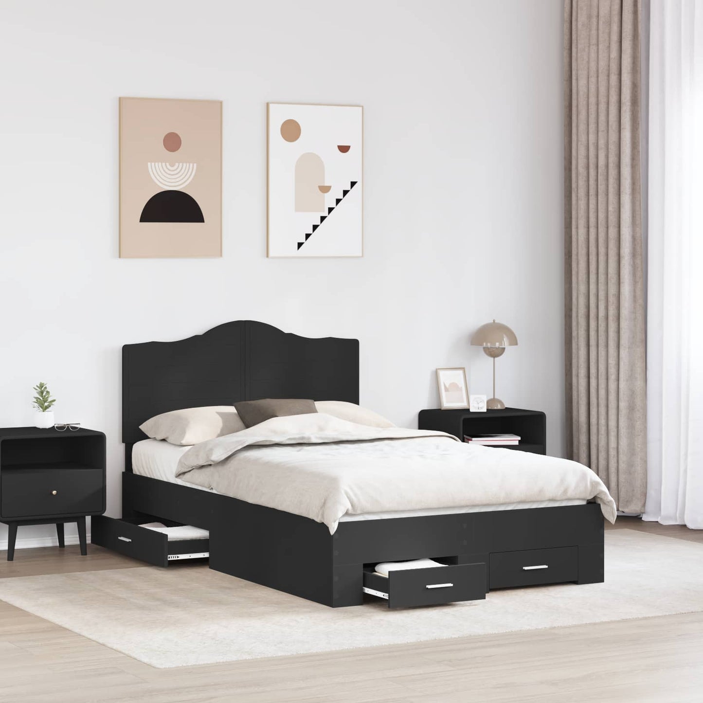 vidaXL Bed Frame with Headboard Black 120 x 200 cm Engineered Wood