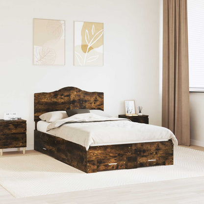 vidaXL Bed Frame with Drawer Smoked Oak 120 x 190 cm Engineered Wood
