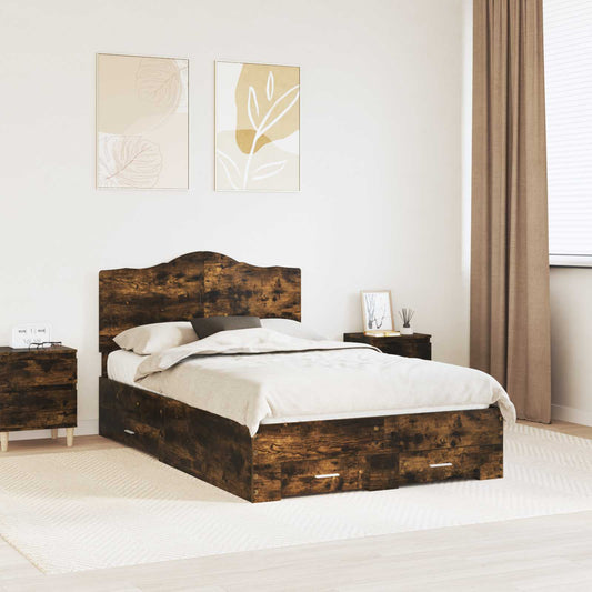 vidaXL Bed Frame with Drawer Smoked Oak 120 x 190 cm Engineered Wood