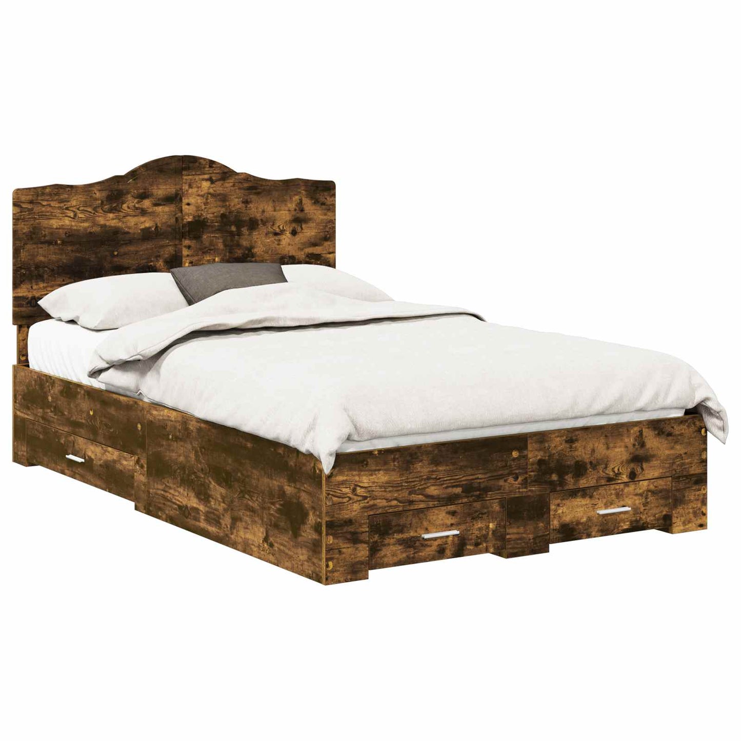 vidaXL Bed Frame with Drawer Smoked Oak 120 x 190 cm Engineered Wood