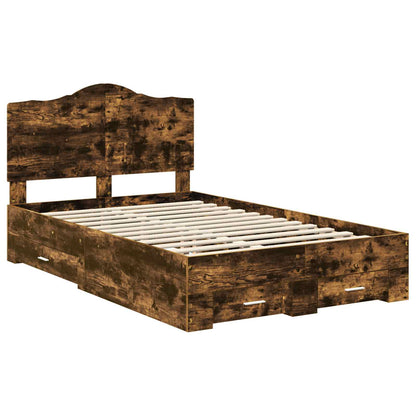 vidaXL Bed Frame with Drawer Smoked Oak 120 x 190 cm Engineered Wood