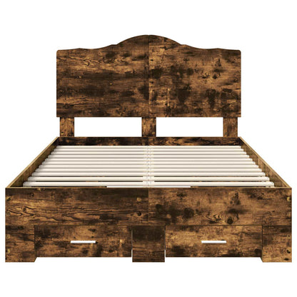 vidaXL Bed Frame with Drawer Smoked Oak 120 x 190 cm Engineered Wood