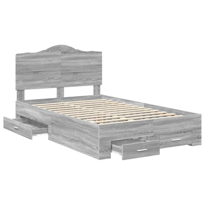 vidaXL Bed Frame with Drawer Grey Sonoma 120 x 190 cm Engineered Wood