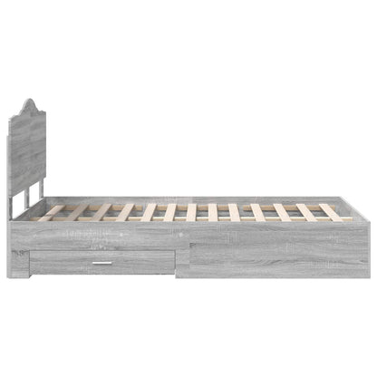 vidaXL Bed Frame with Drawer Grey Sonoma 120 x 190 cm Engineered Wood