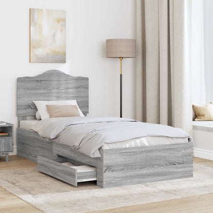 vidaXL Bed Frame with Drawer Grey Sonoma 90 x 200 cm Engineered Wood