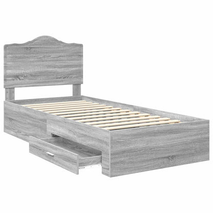 vidaXL Bed Frame with Drawer Grey Sonoma 90 x 200 cm Engineered Wood
