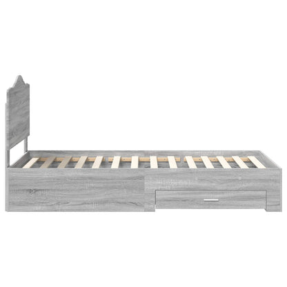 vidaXL Bed Frame with Drawer Grey Sonoma 90 x 200 cm Engineered Wood