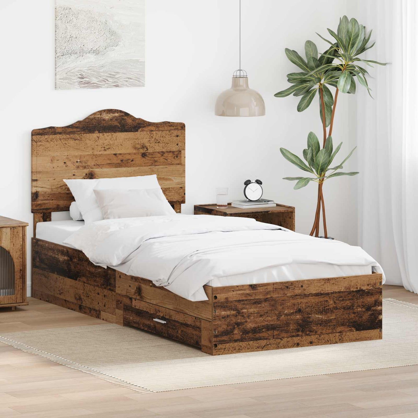 vidaXL Bed Frame with Headboard Old Wood 90 x 200 cm Engineered Wood