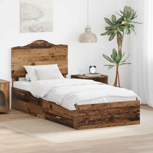 vidaXL Bed Frame with Headboard Old Wood 90 x 200 cm Engineered Wood
