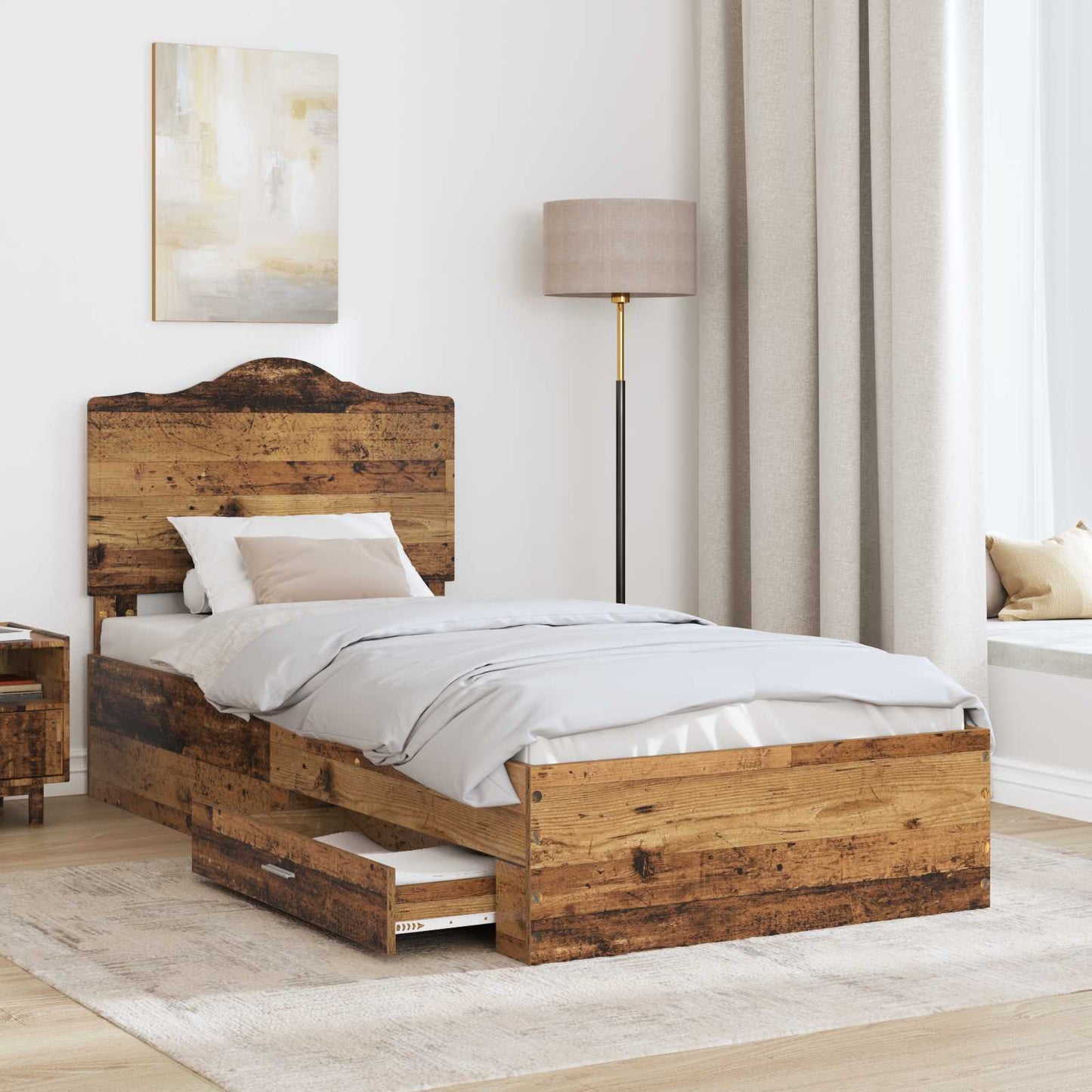 vidaXL Bed Frame with Headboard Old Wood 90 x 190 cm Engineered Wood