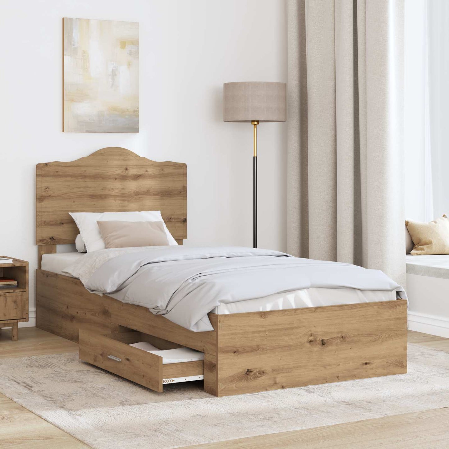 vidaXL Bed Frame with Drawer Artisan Oak 90 x 190 cm Engineered Wood