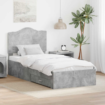 vidaXL Bed Frame with Drawer Concrete Grey 70 x 190 cm Engineered Wood