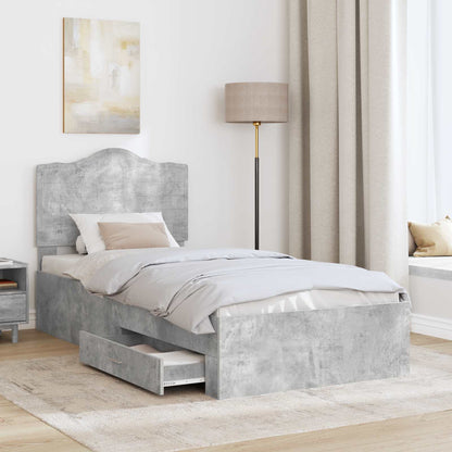 vidaXL Bed Frame with Drawer Concrete Grey 70 x 190 cm Engineered Wood