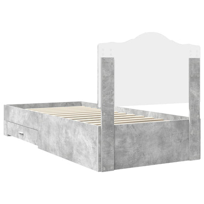 vidaXL Bed Frame with Drawer Concrete Grey 70 x 190 cm Engineered Wood