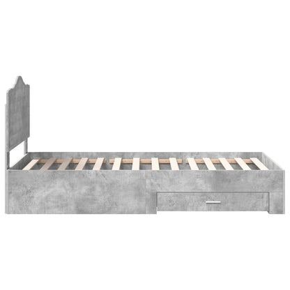 vidaXL Bed Frame with Drawer Concrete Grey 70 x 190 cm Engineered Wood