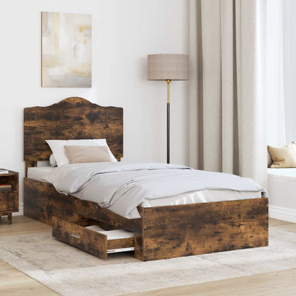 vidaXL Bed Frame with Headboard Smoked Oak 70 x 190 cm Engineered Wood