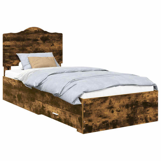 vidaXL Bed Frame with Headboard Smoked Oak 70 x 190 cm Engineered Wood