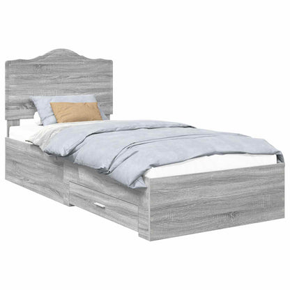 vidaXL Bed Frame with Drawer Grey Sonoma 75 x 190 cm Engineered Wood
