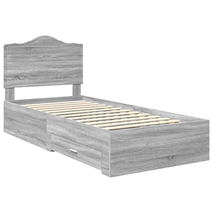 vidaXL Bed Frame with Drawer Grey Sonoma 75 x 190 cm Engineered Wood