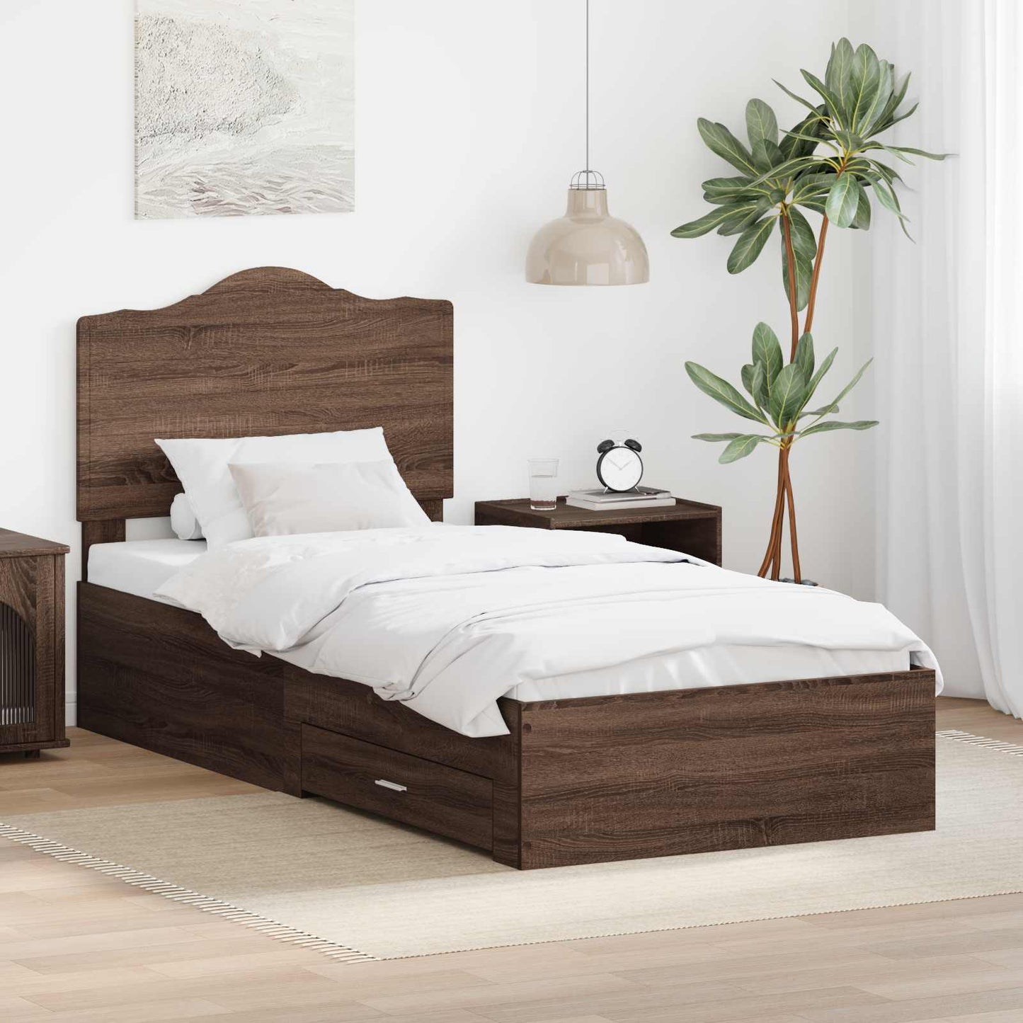 vidaXL Bed Frame with Headboard Brown Oak 70 x 190 cm Engineered Wood