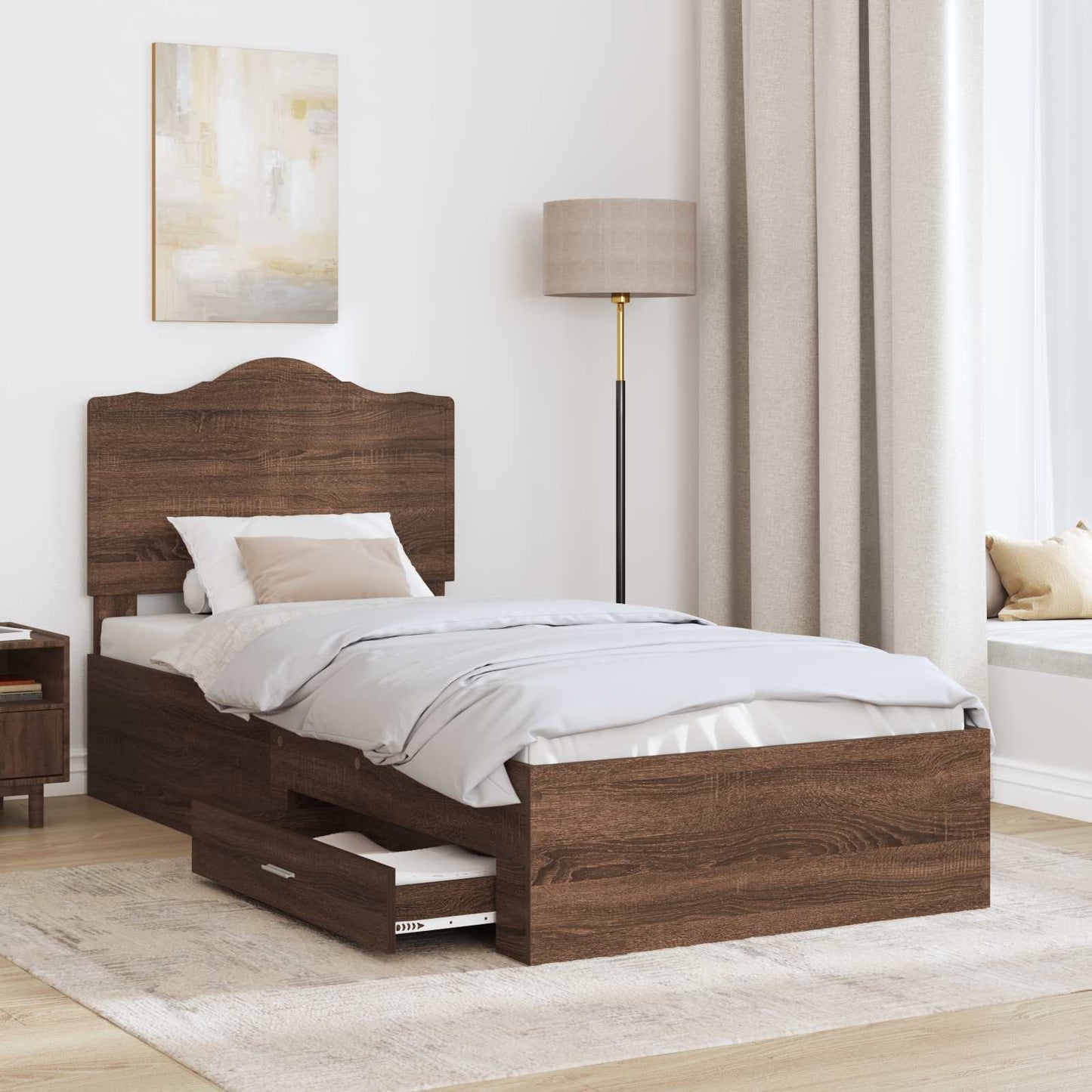 vidaXL Bed Frame with Headboard Brown Oak 70 x 190 cm Engineered Wood