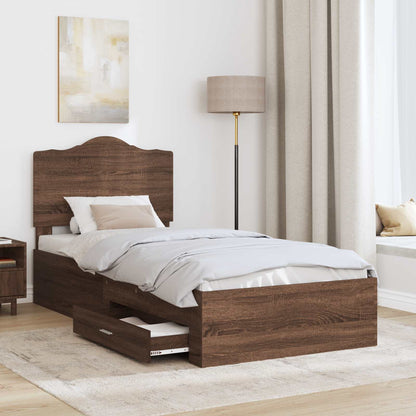 vidaXL Bed Frame with Headboard Brown Oak 70 x 190 cm Engineered Wood