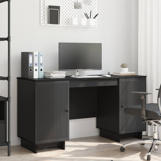 vidaXL Desk Black Engineered Wood 142.5 x 50 x 75 cm