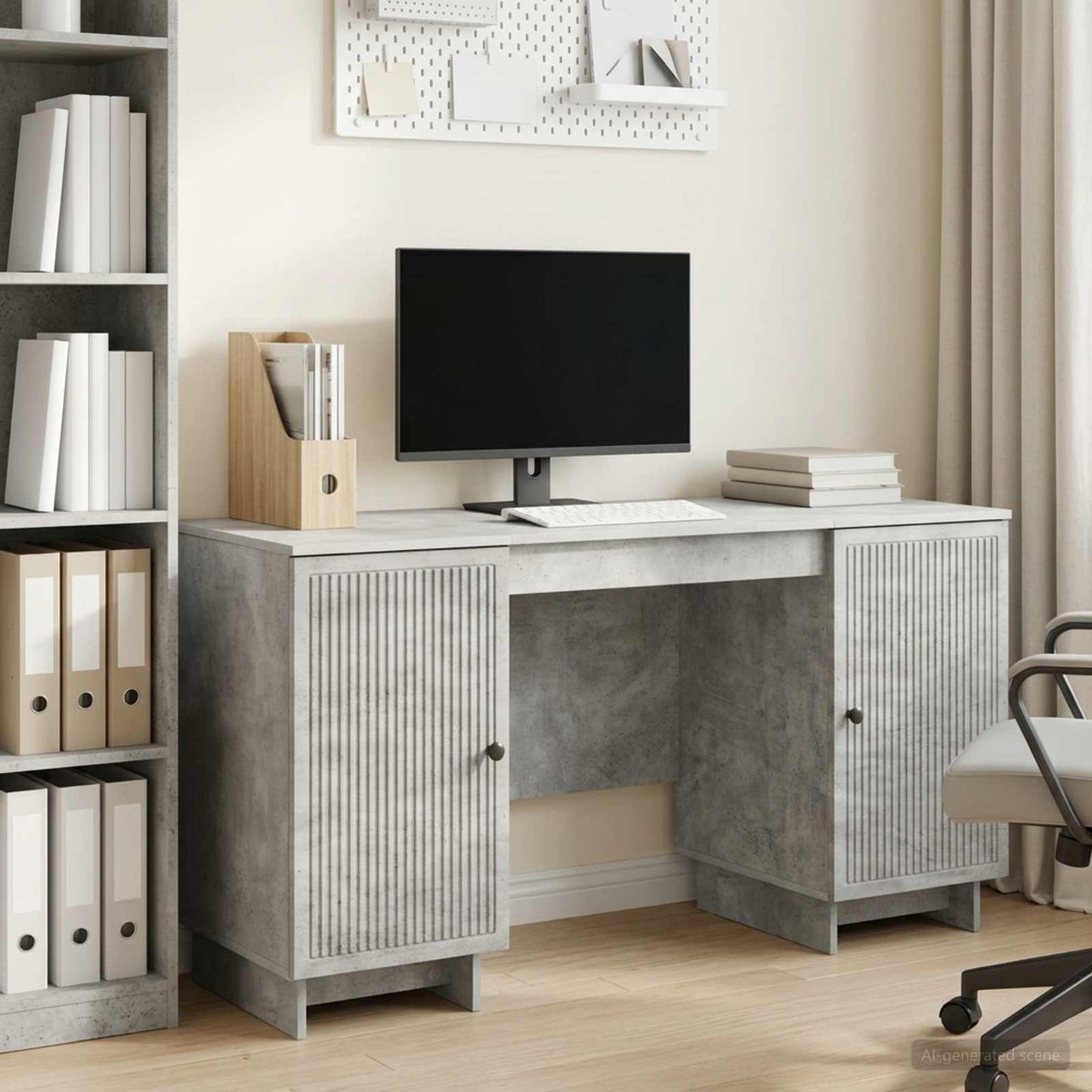 vidaXL Desk Concrete Grey Engineered Wood 142.5 x 50 x 75 cm